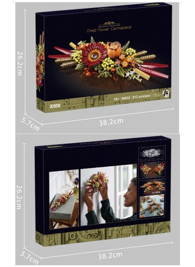 Bouquet Building Block Puzzle;Icons Dried Flower Centerpiece Building Kit for Adults; A Gift for Flower Lovers; Create a Home Decor Display Inspired by Fall Colors; Enjoy a Mindful Building Project with Friends or Family (812 Pieces)