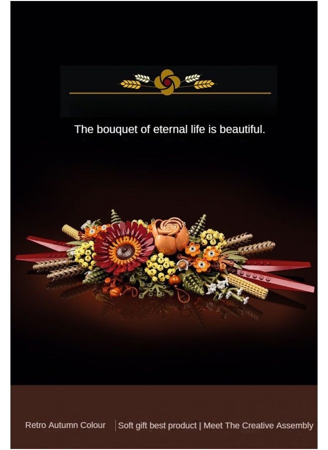 Bouquet Building Block Puzzle;Icons Dried Flower Centerpiece Building Kit for Adults; A Gift for Flower Lovers; Create a Home Decor Display Inspired by Fall Colors; Enjoy a Mindful Building Project with Friends or Family (812 Pieces)