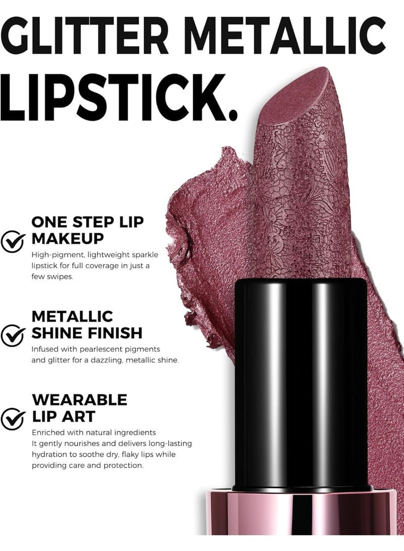 Anglicolor Metallic Lipstick For Subtle 3D Shimmer Effect,Glitter Lipstick,Light,Soft Cream Formula for Moisturized Lips,Non-Sticky (04 SUNSET GILDED) - Image 4