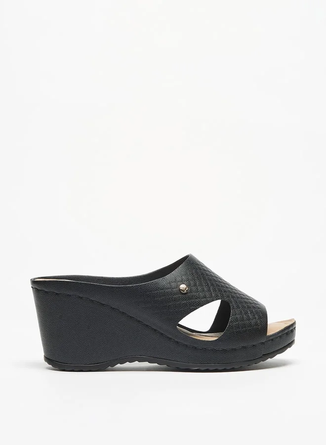 Flora Bella By Shoexpress Textured Slip-On Sandals with Wedge Heels