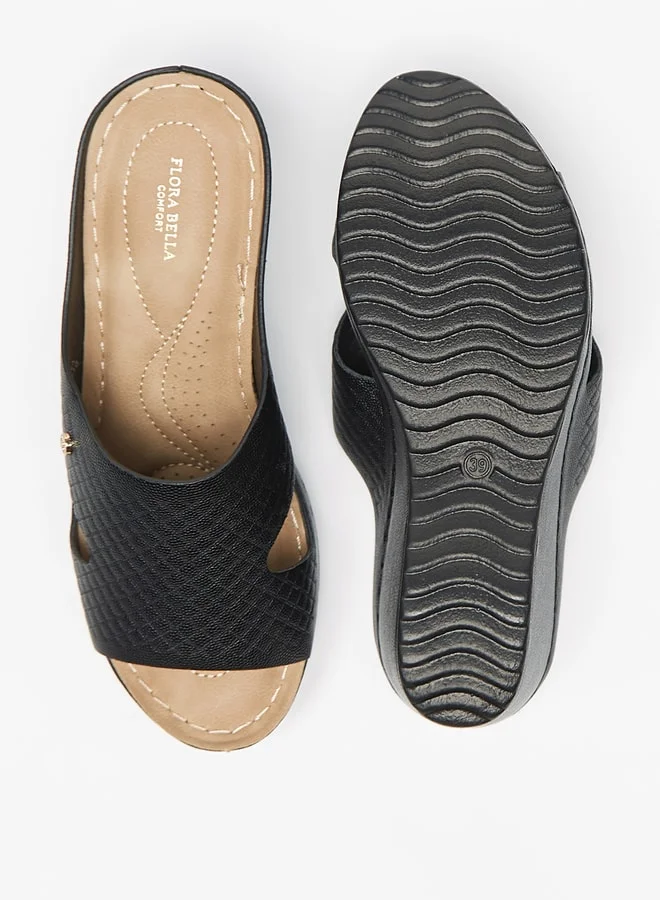 Flora Bella By Shoexpress Textured Slip-On Sandals with Wedge Heels