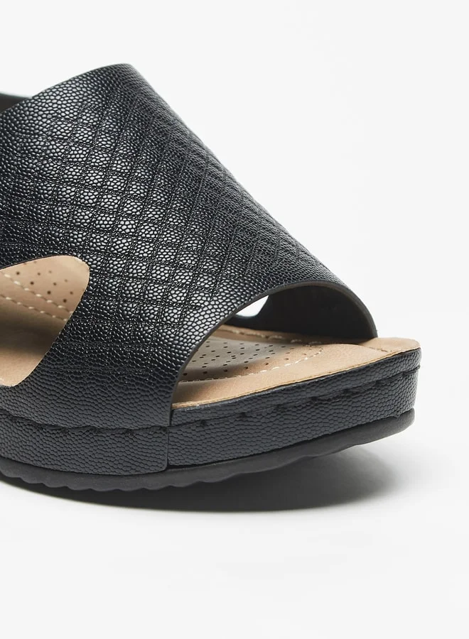 Flora Bella By Shoexpress Textured Slip-On Sandals with Wedge Heels