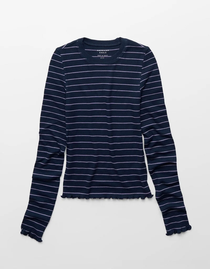American Eagle  AE Soft & Sexy Waffle Long-Sleeve T-Shirt for Women | Best Price UAE