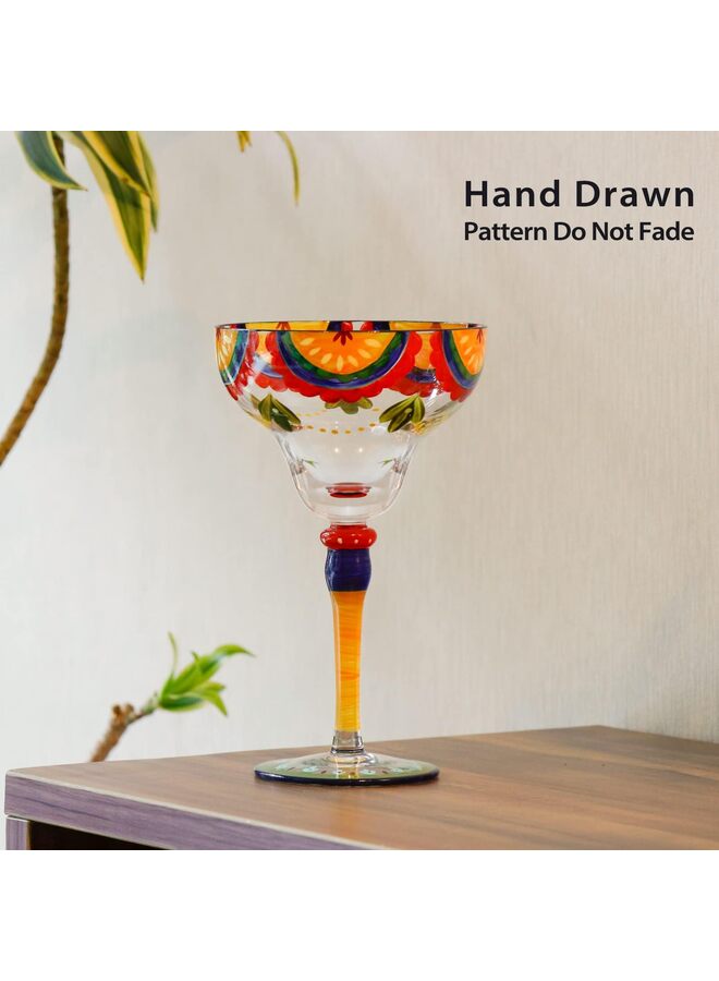 Hand Painted Margarita Glass, Moroccan Collection - Hand Painted Glassware by Artists - Unique and Decorative Margarita Glasses, Kitchen Table Décor(Orange Blossom) - Image 2