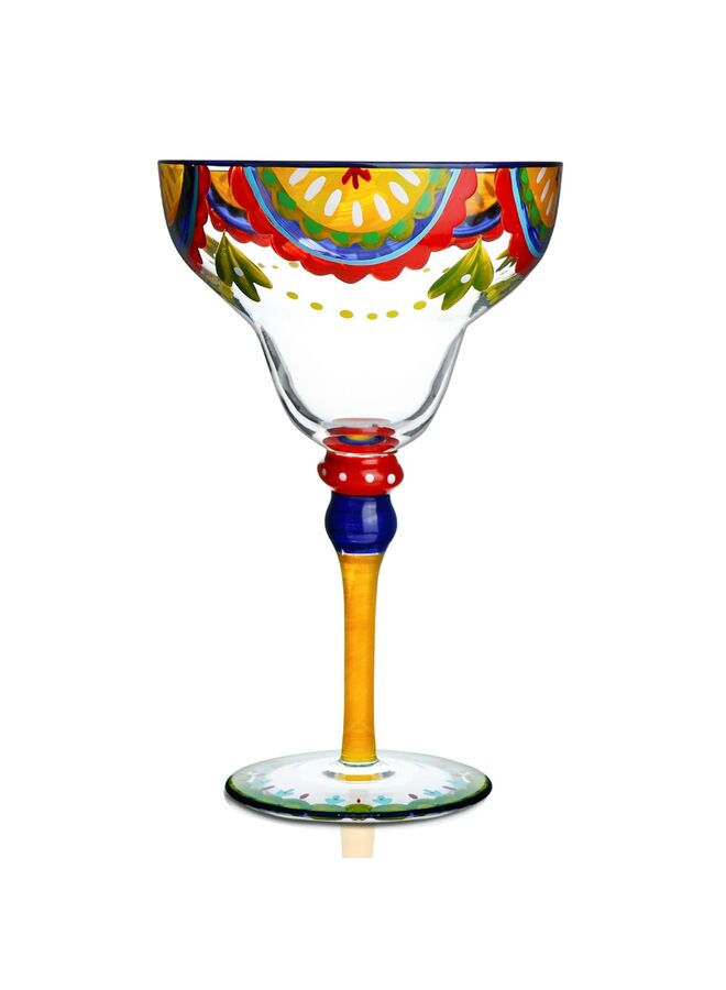 Hand Painted Margarita Glass, Moroccan Collection - Hand Painted Glassware by Artists - Unique and Decorative Margarita Glasses, Kitchen Table Décor(Orange Blossom) - Image 1