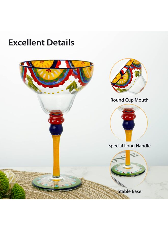 Hand Painted Margarita Glass, Moroccan Collection - Hand Painted Glassware by Artists - Unique and Decorative Margarita Glasses, Kitchen Table Décor(Orange Blossom) - Image 3