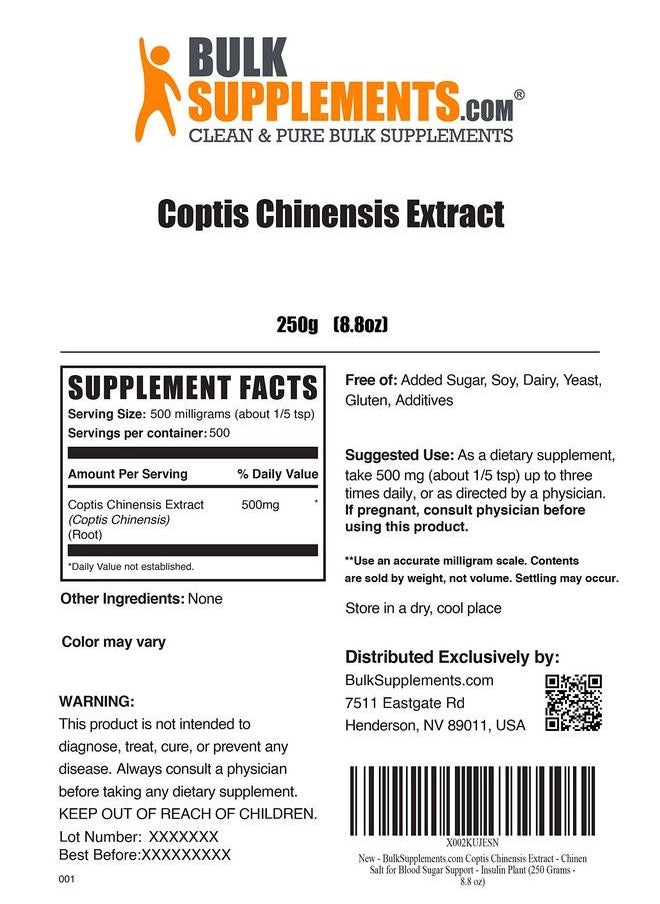 BULKSUPPLEMENTS.COM - Coptis Chinensis Extract Golden Thread Extract Chinen Salt Coptis Root Extract Goldthread Herb Extract Chinese Herbs Supplement (250 Grams 8.8 Oz) - Image 1