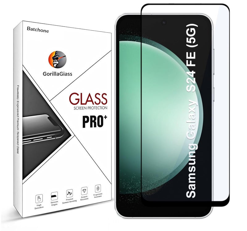 BATCHONE Tempered Glass Screen Protector Compatible for Samsung Galaxy S24 FE 5G (Black) with Edge to Edge Coverage and Easy Installation kit - Image 1