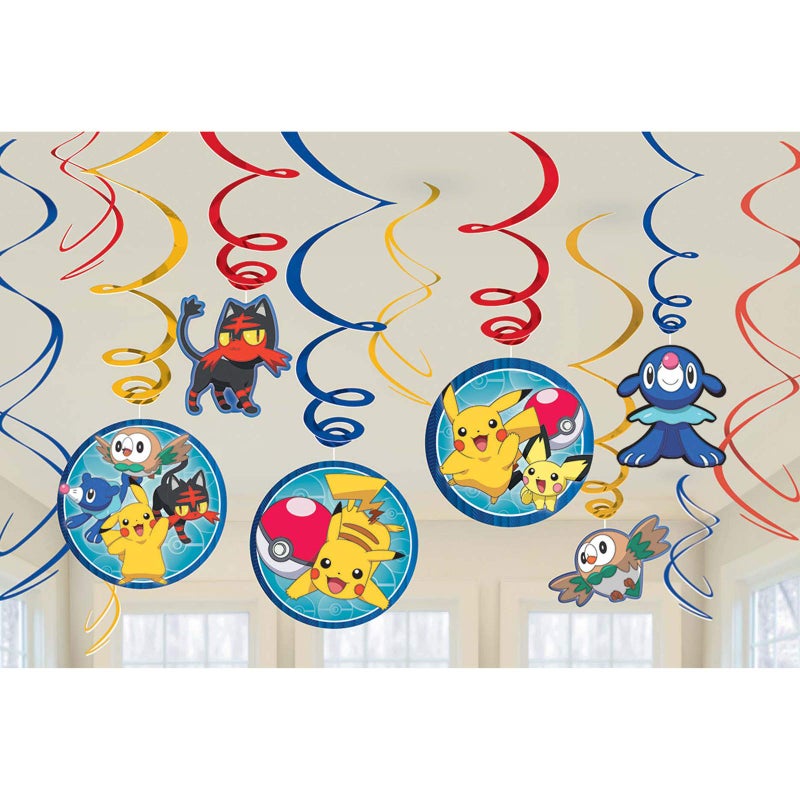 Amscan Pokemon Spiral Hanging Decorations (Pack of 12) - Multicolor Paper Swirls - Perfect for Kids' Themed Parties & Events