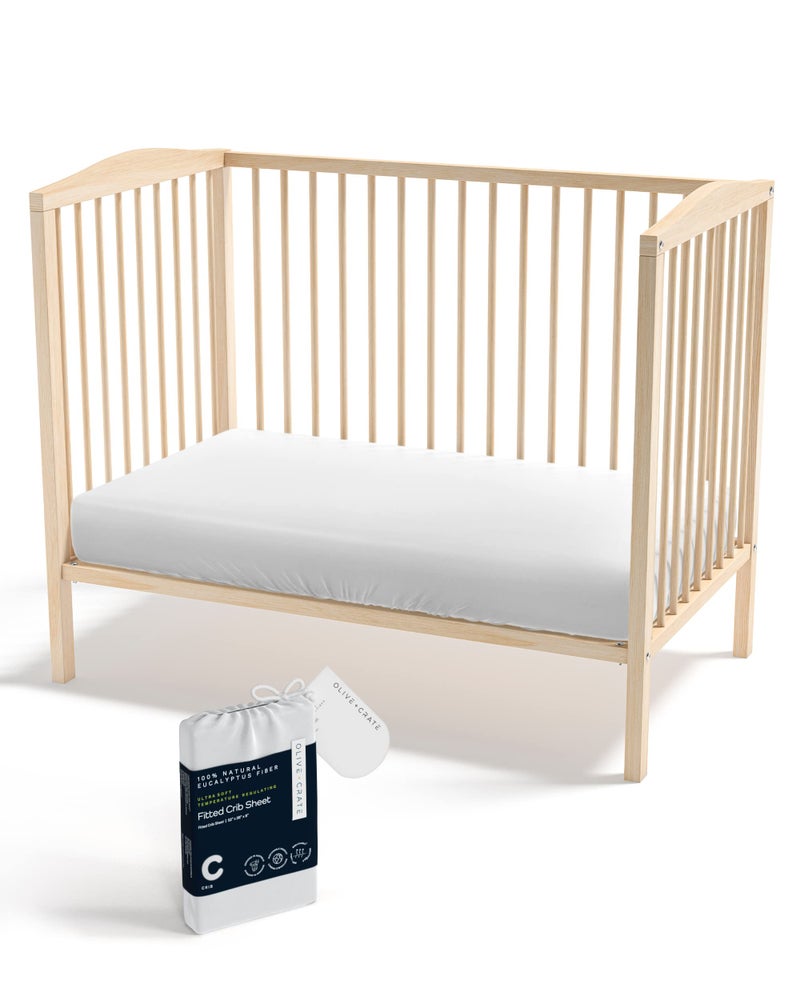 Olive + Crate Olive  Crate Crib Sheets Luxury Eucalyptus Tencel Naturally Organic Pure Ultra Soft and Breathable Boys and Girls Baby and Toddler Deep Pockets White Snow 52 x 28