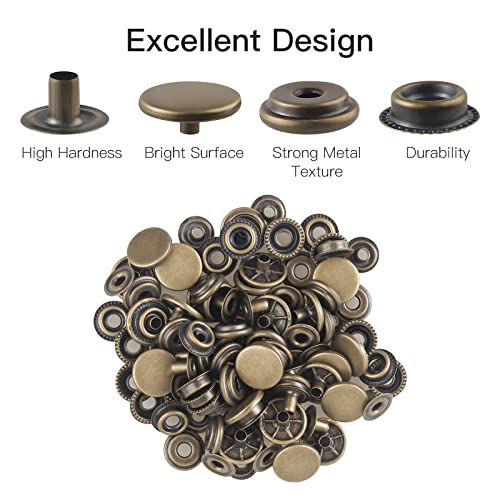 Moocci 200 Pcs (50 Sets) Leather Snap Fastener Kit Tool 5/8 inches (15mm) Snaps for Leather Press Studs Stainless Snap Buttons for Bag, Jeans, Clothes, Fabric (Silver+Bronze) - Image 5