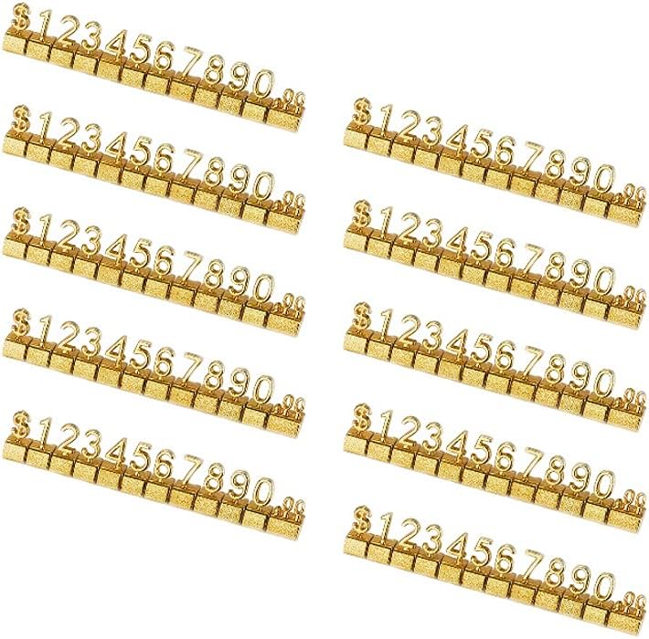 Mollytek 10 Sets Price Display Cubes Blocks Numbers Glod Metal Price Tag for Jewelry Price Display Counter Stand Adjustable Assembly Mini Dollar Price Display Signs for Retail Shop (Golden) - Image 1