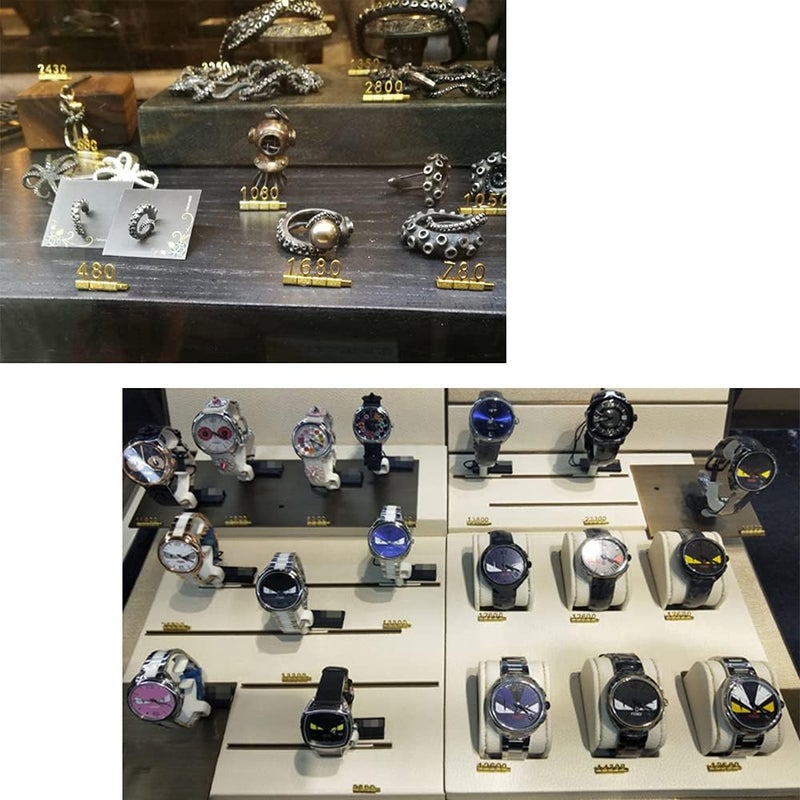 Mollytek 10 Sets Price Display Cubes Blocks Numbers Glod Metal Price Tag for Jewelry Price Display Counter Stand Adjustable Assembly Mini Dollar Price Display Signs for Retail Shop (Golden) - Image 4