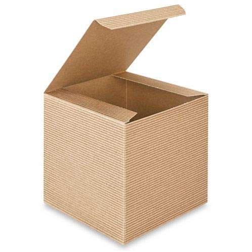 A1 Bakery Supplies Preimer Kraft Pinstripe Brown Treat Gift Boxes 4 x 4 x 4 Inch