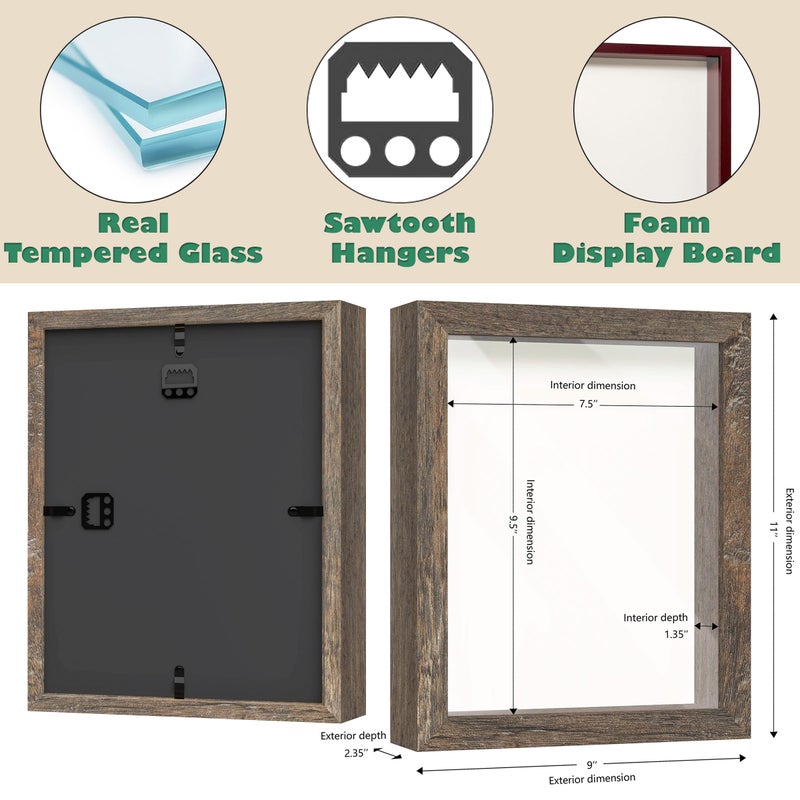FrameWorks 8x10 Driftwood Wooden Shadow Box Frame - Soft Felt Back  Tempered Glass  and Included Elegant White Ball Push Pins - Image 3
