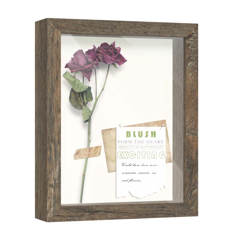 FrameWorks 8x10 Driftwood Wooden Shadow Box Frame - Soft Felt Back  Tempered Glass  and Included Elegant White Ball Push Pins - Image 1