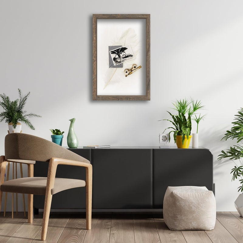 FrameWorks 8x10 Driftwood Wooden Shadow Box Frame - Soft Felt Back  Tempered Glass  and Included Elegant White Ball Push Pins - Image 5