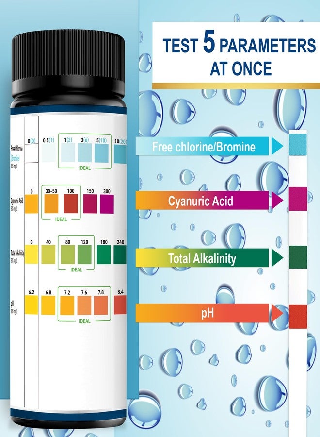 DIPSTIK Pool Test Strips,100 Strips Pool and Hot Tub Test Strips, Swimming Pool Test Strips for Total Alkalinity, pH, Free Chlorine(Bromine),Cyanuric Acid-Pool Spa Water Test -Quick and Accurate Results - Image 2