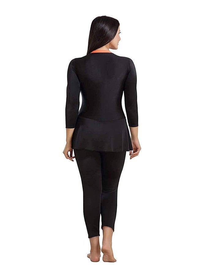 Denique Women’s Swimwear Costume,Full Body Cover One Piece Swimming Two Way Stretchable Polyester Suit,Frock Style Front Zipper. Size 28 to 32 Black - Image 4