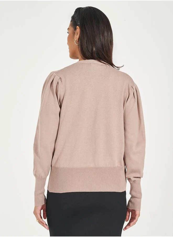 Styli Regular Fit Buttoned Cardigan with Volume Sleeves
