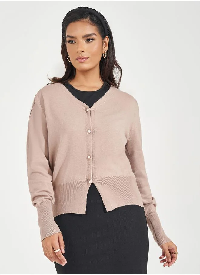 Styli Regular Fit Buttoned Cardigan with Volume Sleeves