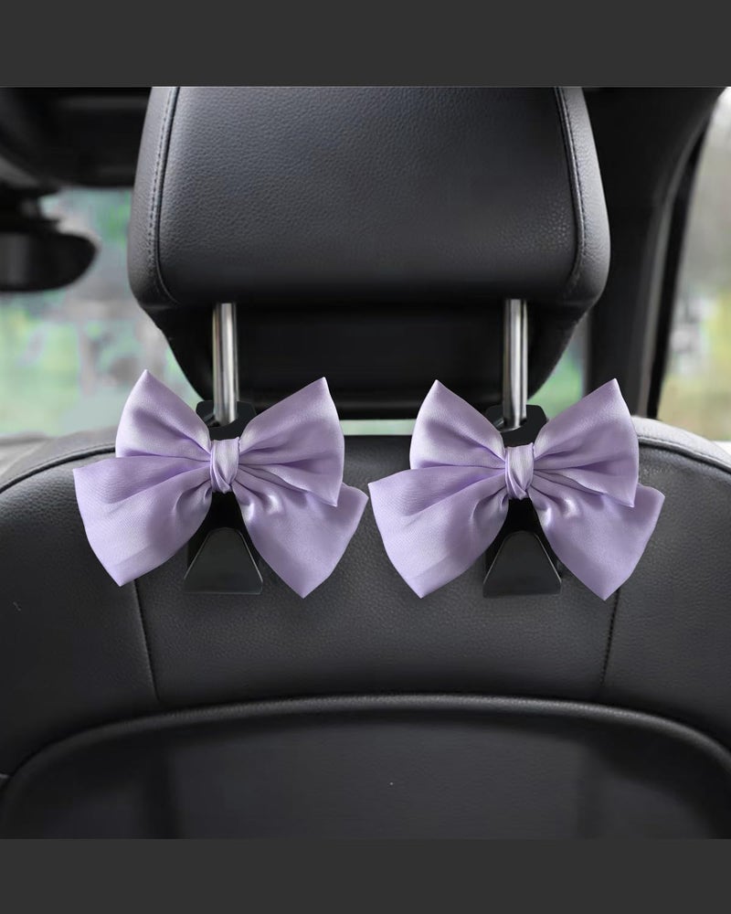 BVGACI 2 Pack Car Purse Hooks, Cute Bow Car Seat Headrest Hook Hanger for Purses and Bags (Taro purple) - Image 1