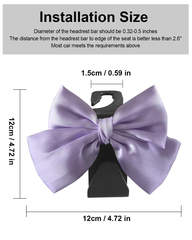 BVGACI 2 Pack Car Purse Hooks, Cute Bow Car Seat Headrest Hook Hanger for Purses and Bags (Taro purple) - Image 4