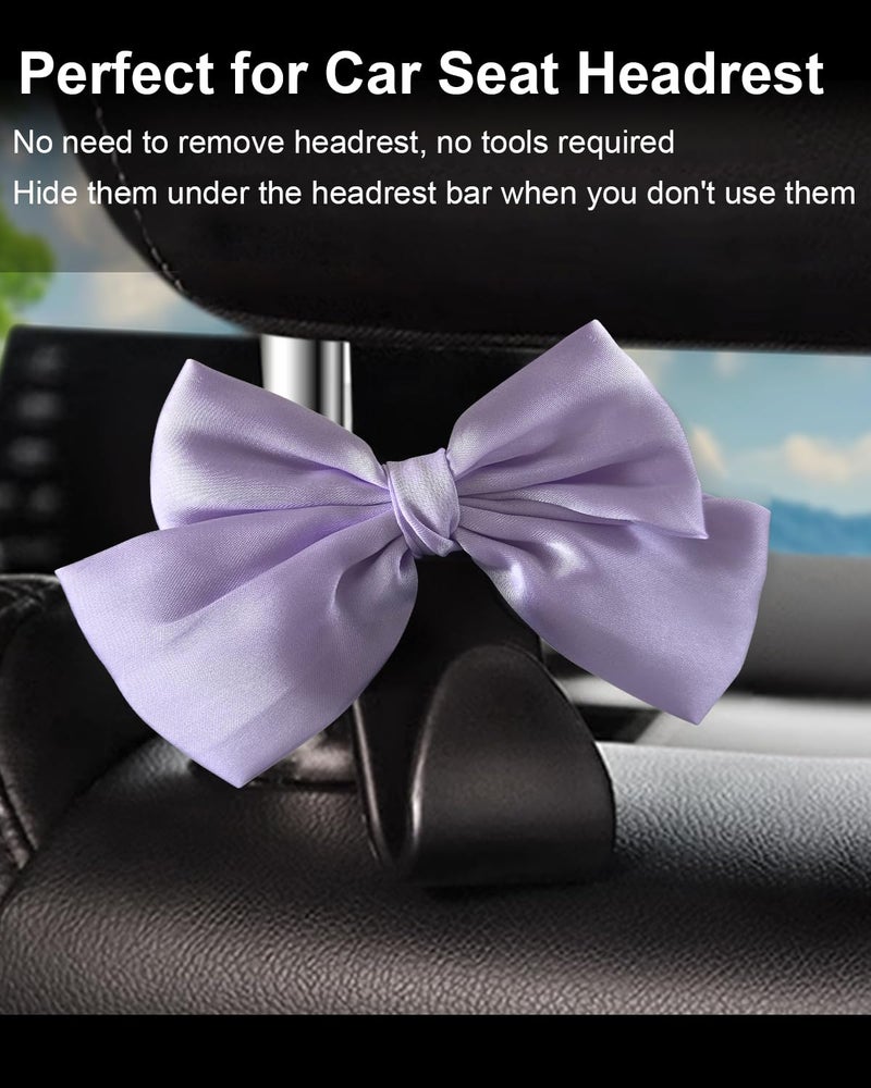 BVGACI 2 Pack Car Purse Hooks, Cute Bow Car Seat Headrest Hook Hanger for Purses and Bags (Taro purple) - Image 3