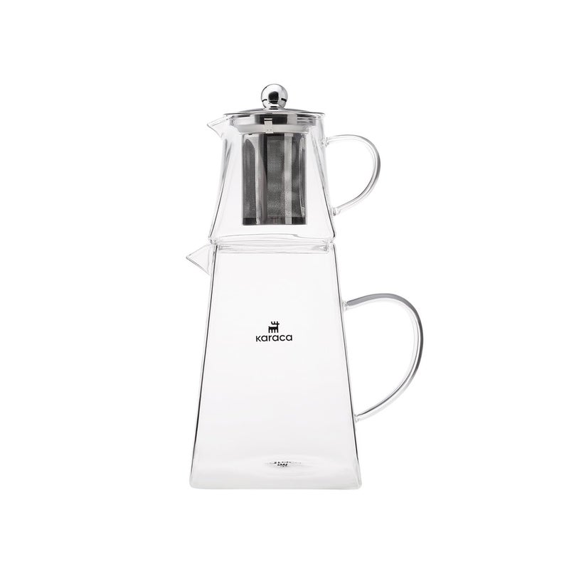 Karaca Giza Borosilicate Glass Teapot with Infuser and Lid for Stovetop Transparent 045L Tea Pot 15L Tea Kettle Set for Loose Leaf Herbal Dishwasher Safe