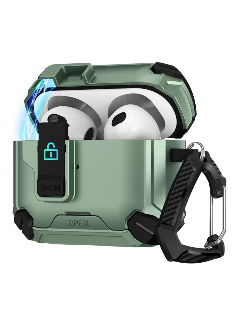 Compatible with AirPods 4th Generation Case Cover, Compatible with, Magnetic Automatic Lock, Charging Port Dust-Proof & Stand Design  AirPods 4 Case 2024 (Green/Black) 