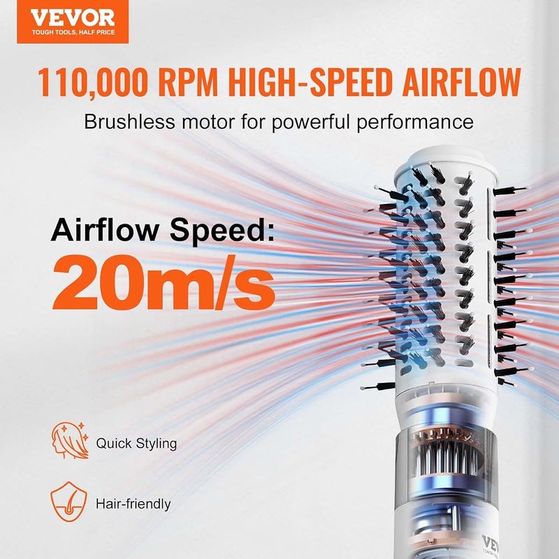 VEVOR Hair Dryer, Ion Hair Dryer Brush, 110,000 RPM Airstyler with Oval & Paddle Brush, 4 Temperature & 3 Speed Blow Dryer Brush Styling Tool for Drying, Volumizing Straightening - Image 2