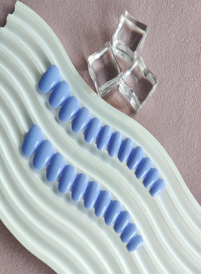 XCREANDO Blue Press on Nails Short Oval Fake Nails Press ons, Thick Solid Color Glue on Nails Short False Nails, Short Almond Nails Oval Round Shaped Nails for Women, 24Pcs Natural Acrylic Gel Nails - Image 4