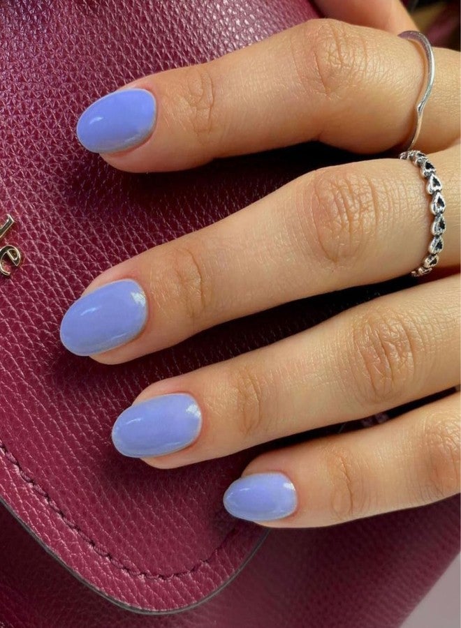 XCREANDO Blue Press on Nails Short Oval Fake Nails Press ons, Thick Solid Color Glue on Nails Short False Nails, Short Almond Nails Oval Round Shaped Nails for Women, 24Pcs Natural Acrylic Gel Nails - Image 3