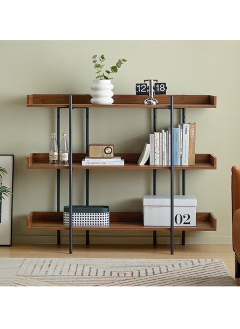 LINSY - Classic Bookshelf Rack,  Bookcases, Three Layer, Storage Organizer Shelf, for Home, Office, Hotel, Show Room,  Walnut Color, 120Lx35Wx95.6H cm