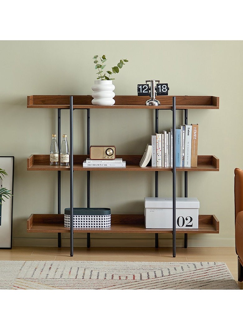 LINSY - Classic Bookshelf Rack,  Bookcases, Three Layer, Storage Organizer Shelf, for Home, Office, Hotel, Show Room,  Walnut Color, 120Lx35Wx95.6H cm