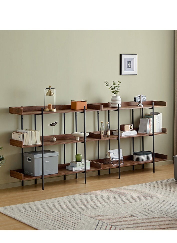 LINSY - Classic Bookshelf Rack,  Bookcases, Three Layer, Storage Organizer Shelf, for Home, Office, Hotel, Show Room,  Walnut Color, 120Lx35Wx95.6H cm