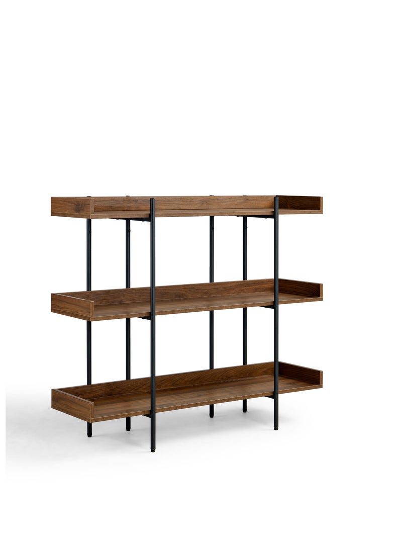 LINSY - Classic Bookshelf Rack,  Bookcases, Three Layer, Storage Organizer Shelf, for Home, Office, Hotel, Show Room,  Walnut Color, 120Lx35Wx95.6H cm