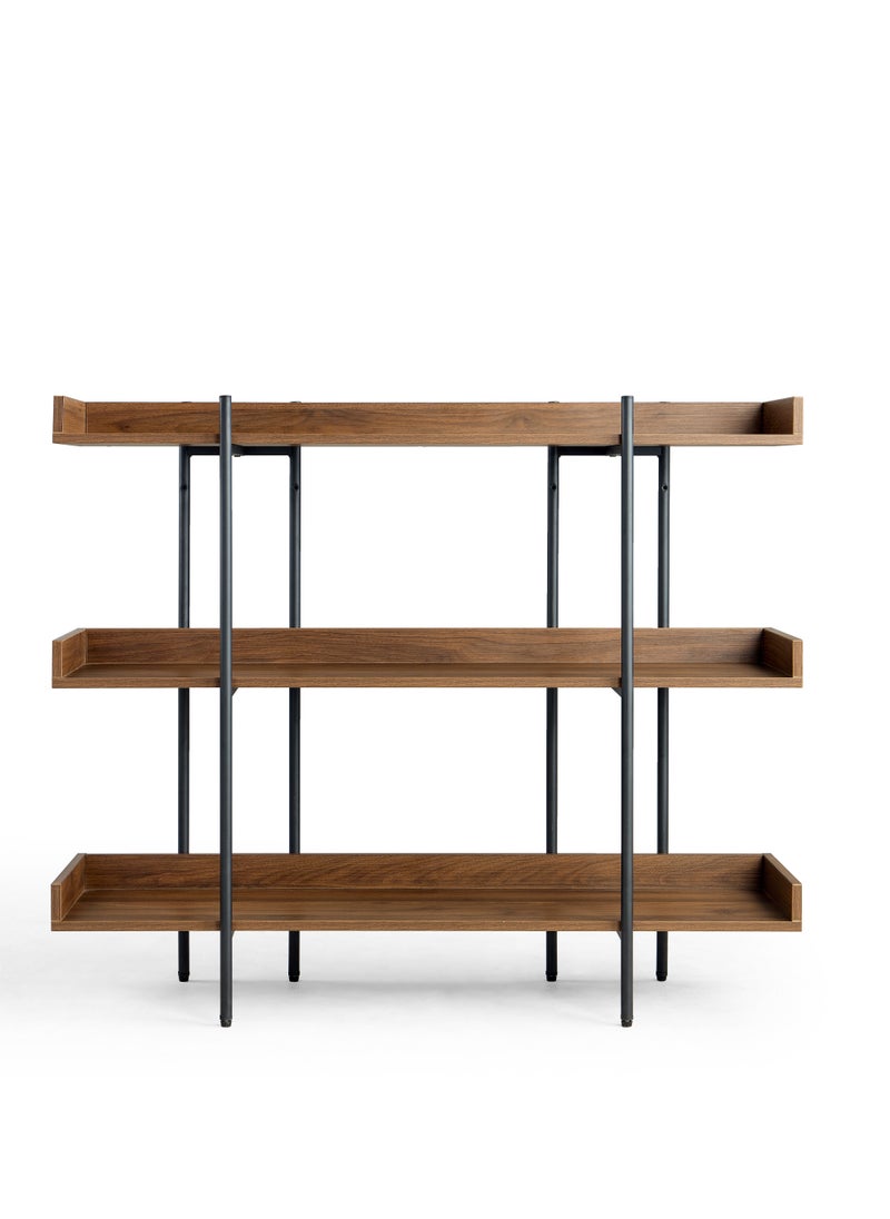 LINSY - Classic Bookshelf Rack,  Bookcases, Three Layer, Storage Organizer Shelf, for Home, Office, Hotel, Show Room,  Walnut Color, 120Lx35Wx95.6H cm