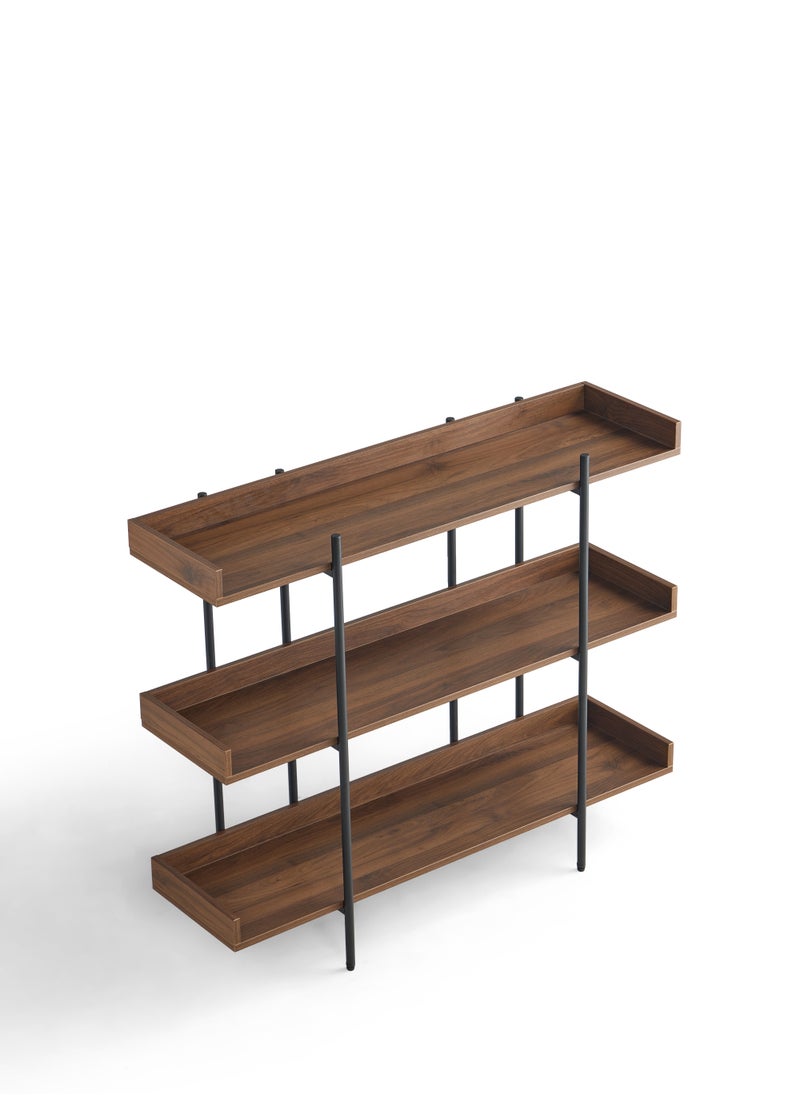 LINSY - Classic Bookshelf Rack,  Bookcases, Three Layer, Storage Organizer Shelf, for Home, Office, Hotel, Show Room,  Walnut Color, 120Lx35Wx95.6H cm