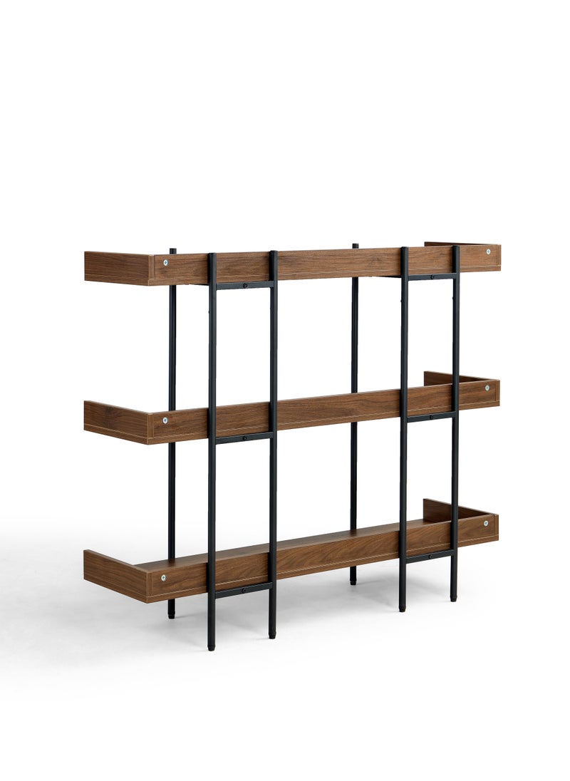 LINSY - Classic Bookshelf Rack,  Bookcases, Three Layer, Storage Organizer Shelf, for Home, Office, Hotel, Show Room,  Walnut Color, 120Lx35Wx95.6H cm