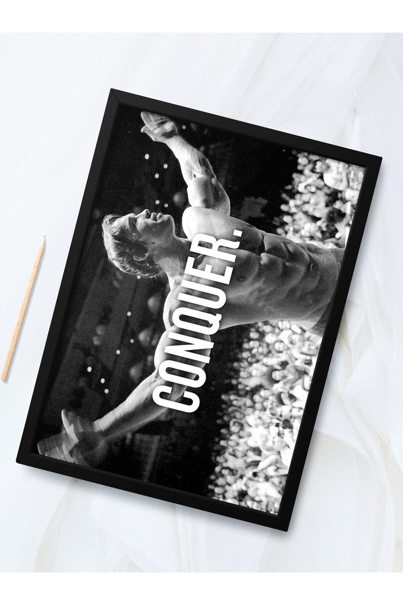 SINCE 7 STORE Arnold Schwarzenegger Conquer Quote Framed Poster - Image 1