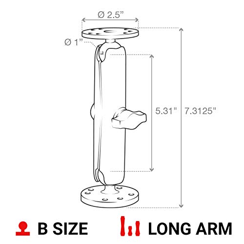 RAM Mounts RAM-B-101U-C Universal Double Ball Mount with Two Round Plates with Long Arm for Drill-down Mounting - Image 5