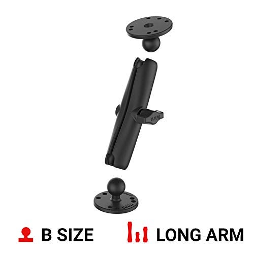 RAM Mounts RAM-B-101U-C Universal Double Ball Mount with Two Round Plates with Long Arm for Drill-down Mounting - Image 2