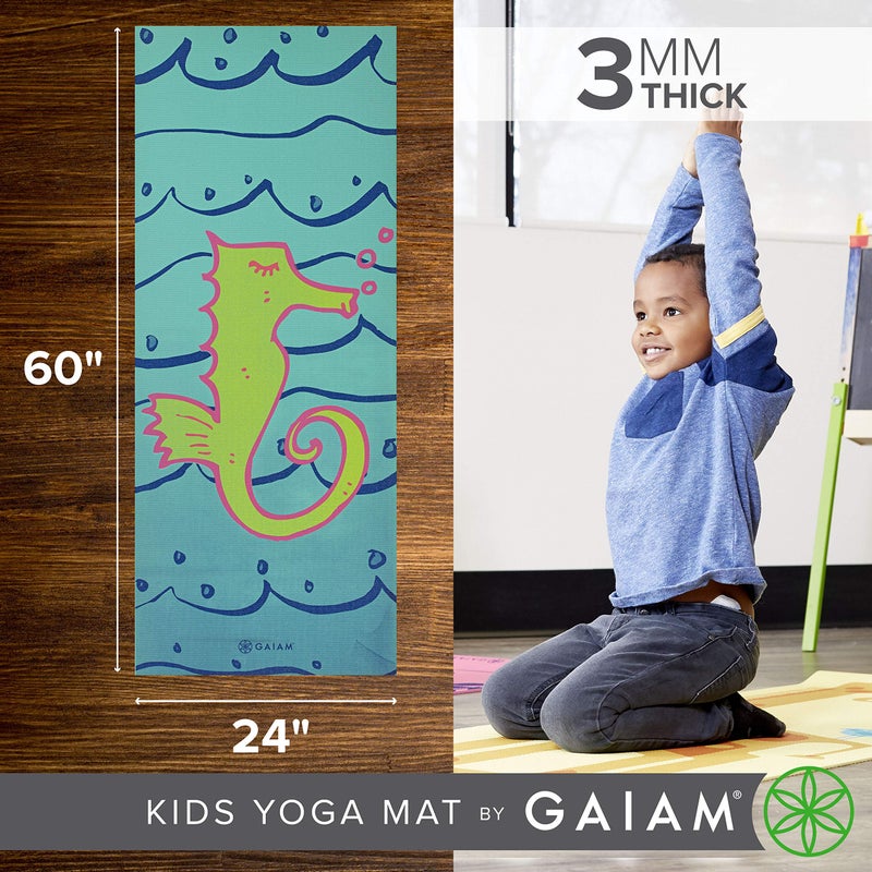 Gaiam Kids Yoga Mat Exercise Mat, Yoga for Kids with Fun Prints - Playtime for Babies, Active & Calm Toddlers and Young Children, Seahorse, 3mm - Image 3