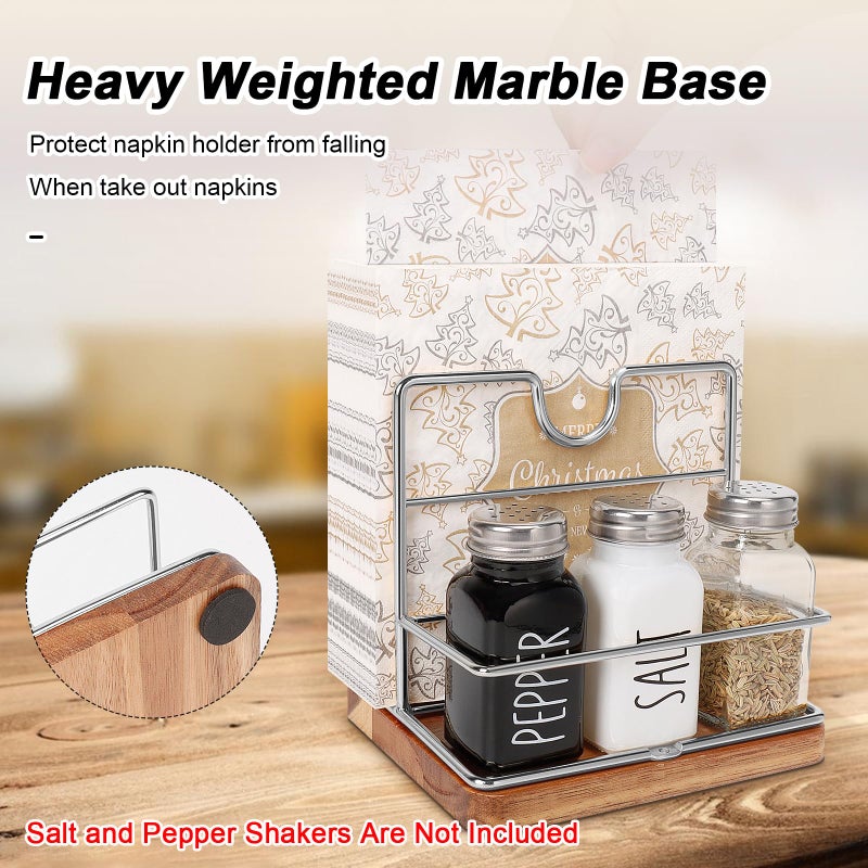 Livabber Napkin Holder  Metal Napkin Storage With Salt And Pepper Shakers Caddy Modern Napkin Dispenser For Table Kitchen Countertop  Not Including Salt And Pepper Shakers (Middle Wooden  Chrome) - Image 5