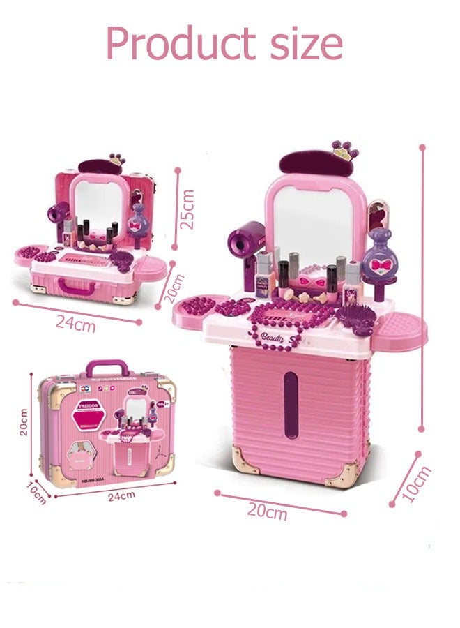 Pretend Toy For Role Playing 3-in-1 Foldable Makeup Suitcase Toy Makeup Kit With Storage Case Pink Color Portable, Durable Birthday Gift For Girls Aged 3-6 - Image 2