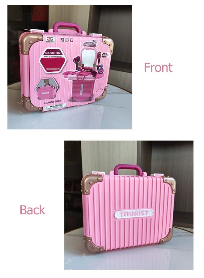 Pretend Toy For Role Playing 3-in-1 Foldable Makeup Suitcase Toy Makeup Kit With Storage Case Pink Color Portable, Durable Birthday Gift For Girls Aged 3-6 - Image 4