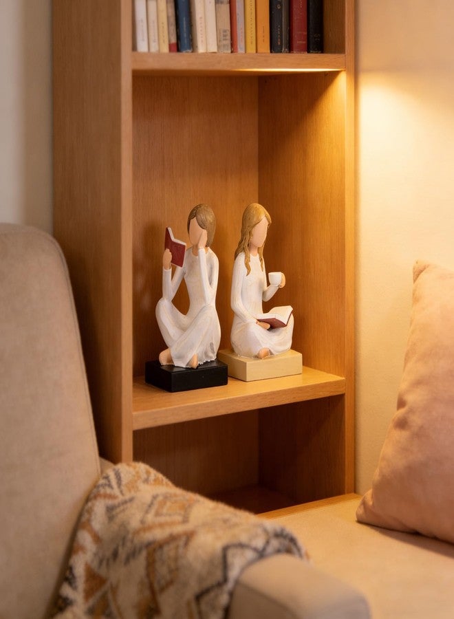 oliruim Reading Girl Bookends for Women, Resin Reading Woman Sculpture Bookends Set of 2, Aesthetic Bookshelf Decor for Home Office Library, Cute Feminine Book Ends for Book Lovers Gifts (Beige) - Image 3