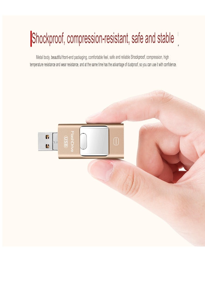 AROAQ 512GB USB Flash Drive, Shock Proof Durable External USB Flash Drive, Safe And Stable USB Memory Stick, Convenient And Fast I-flash Drive for iphone, (512GB Gold Color)  - Image 4