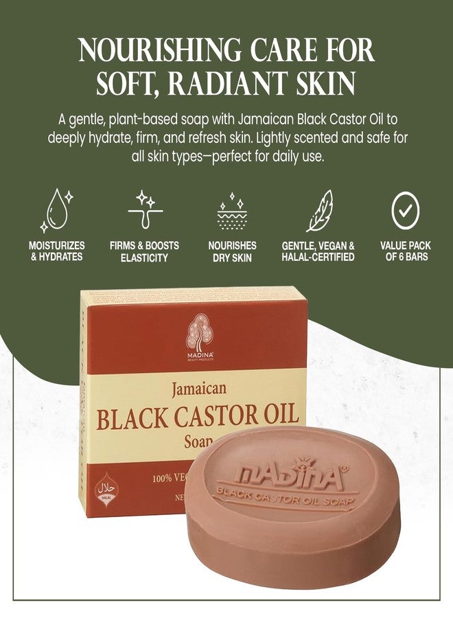 Madina Jamaican Black Castor Oil Soap Bar – Deep Moisturizing, Hydrating, 100% Vegetable-Based, Halal & RSPO Certified, Gentle Cleanser for All Skin Types, 6 Pack (3.5 oz Each) - Image 2